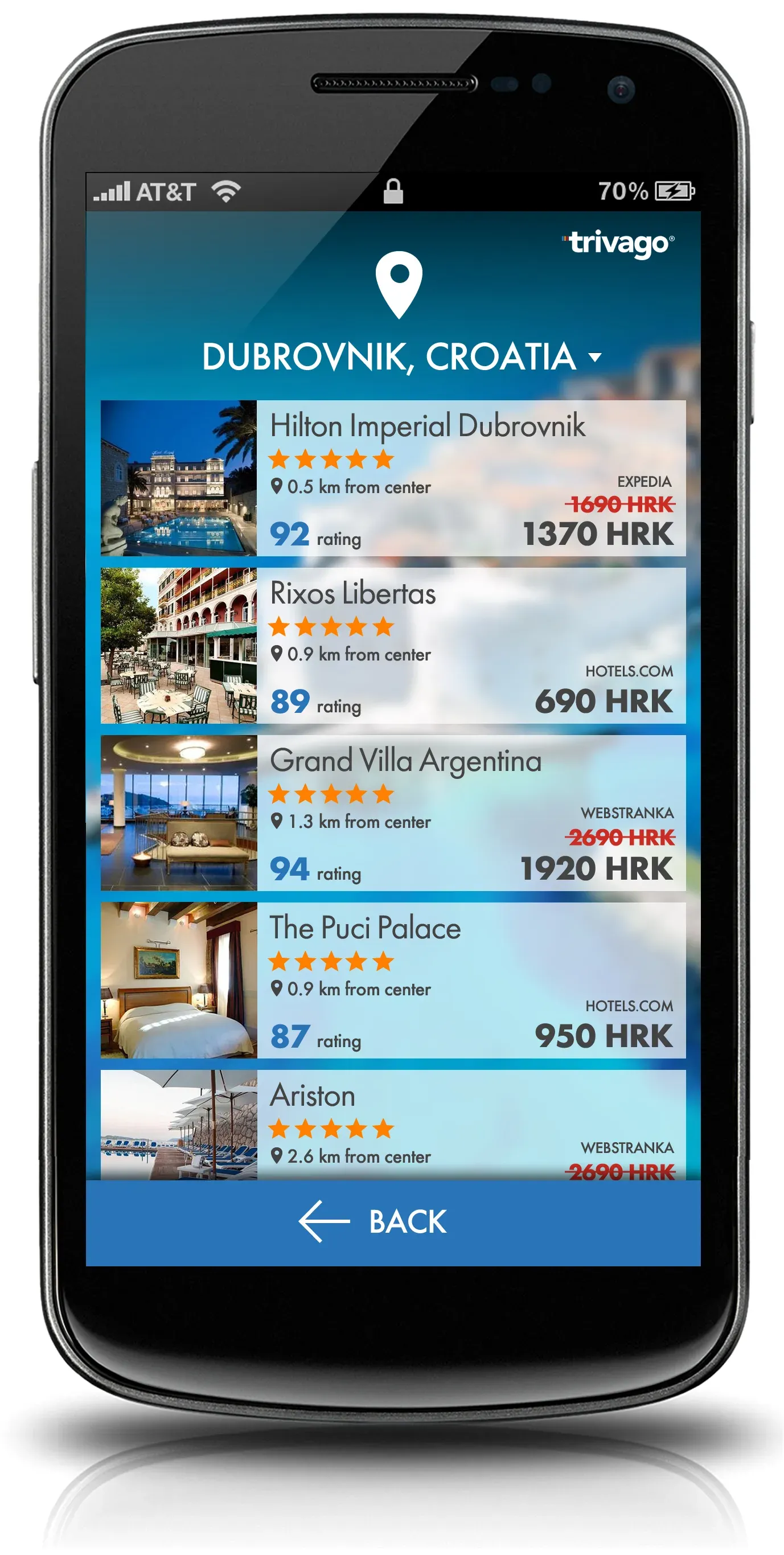 Trivago – koncept mobilne aplikacije